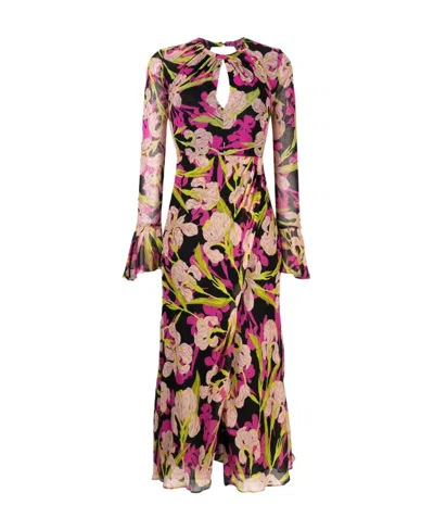 Pinko Floral-print Gathered Midi Dress In Multi