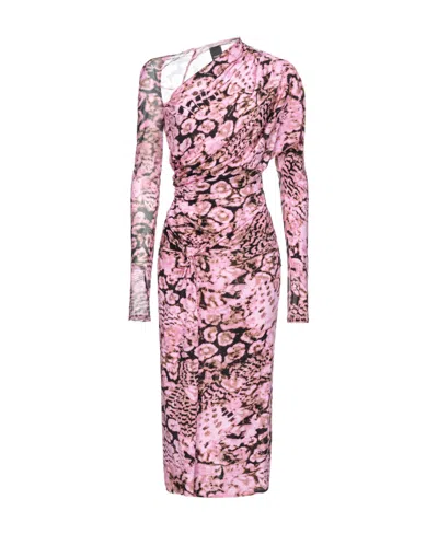 Pinko Floral-print Gathered Midi Dress In Pink
