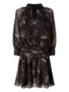 Pinko Floral-print Gathered Mini Dress In Black