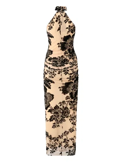 Pinko Floral-print Halter-neck Midi Dress In Neutral