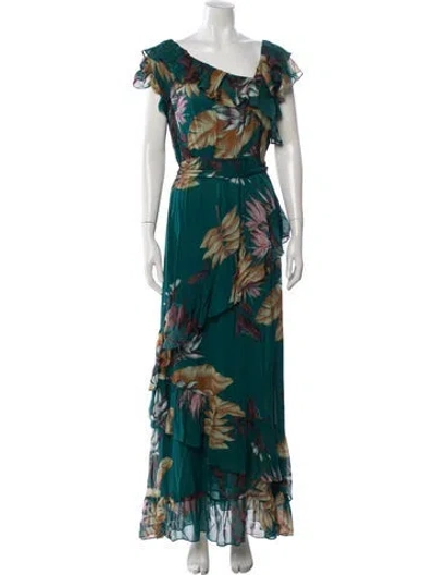 Pre-owned Pinko Floral Print Long Dress In Green