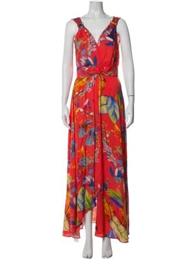 Pre-owned Pinko Floral Print Long Dress In Orange