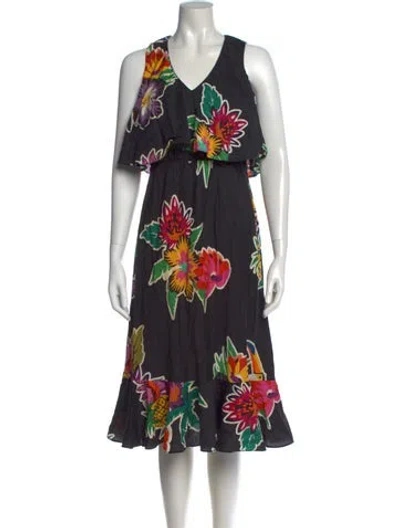 Pre-owned Pinko Floral Print Midi Length Dress In Black