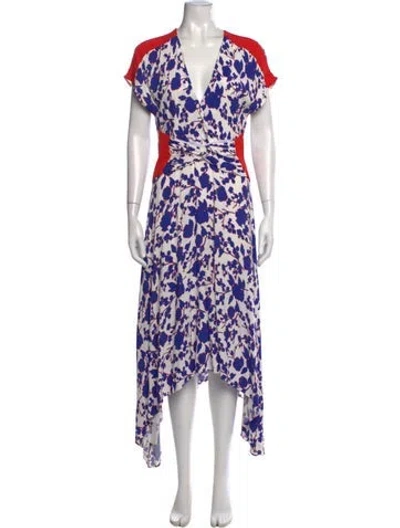 Pre-owned Pinko Floral Print Midi Length Dress In Blue/white