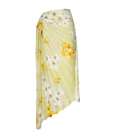 Pinko Floral Print Pleated Midi Skirt In Green