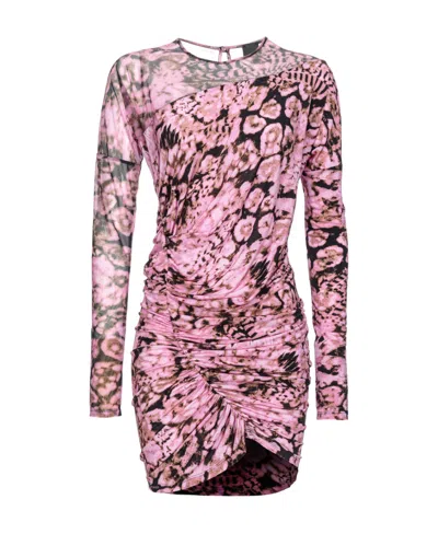 Pinko Floral-print Ruched Minidress In Pink