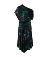 Pinko Fade-effect Midi Dress With Floral Print And Draping In Black