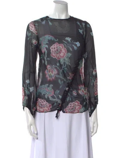 Pre-owned Pinko Floral Print Scoop Neck Blouse W/ Tags In Black