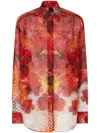 Pinko Shirt With Red Flower And Check Print In Red