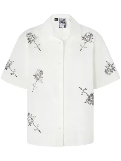 Pinko Floral-print Shirt In Blanc/noir