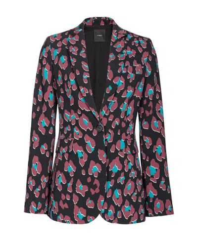 Pinko Floral-print Single-breasted Blazer In Black/green
