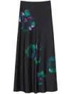 Pinko Long Satin Skirt With Floral Print In Blue