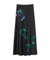 Pinko Long Satin Skirt With Floral Print In Green