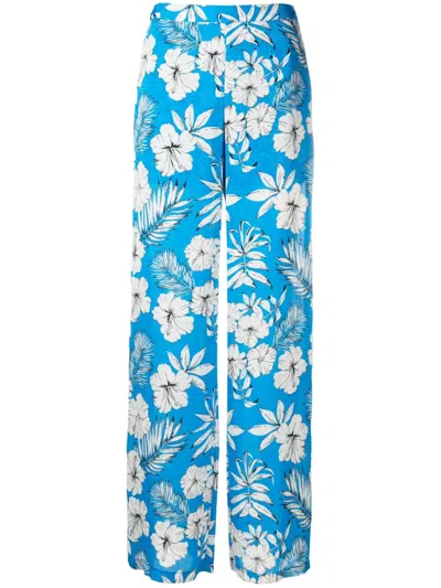 Pinko Floral-print Wide-leg Trousers In Turchese