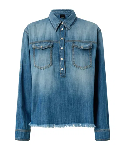 Pinko Floral Printed Denim Shirt In Blue