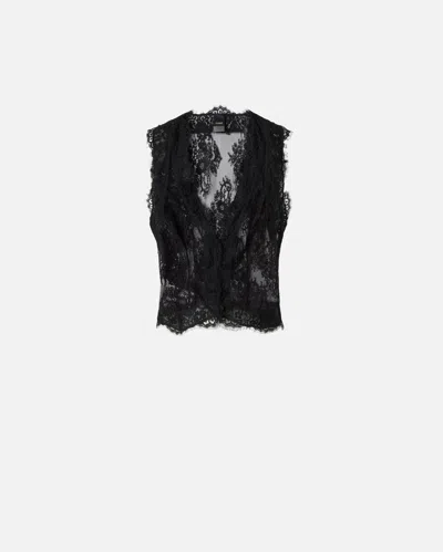 Pinko - Floral Valenciennes Lace Vest - 44 In Black