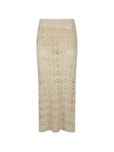 Pinko Floral-appliqué Crochet-knit Midi Skirt In Multi