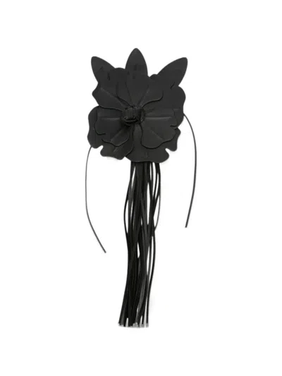 Pinko Floral-appliqué Fringed Keyring In Black
