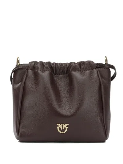 Pinko Floral-applique Love Birds Clutch Bag In Brown