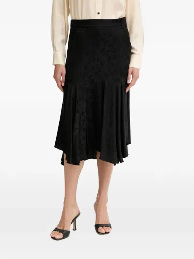 Pinko Floral-jacquard Asymmetric Midi Skirt In Black