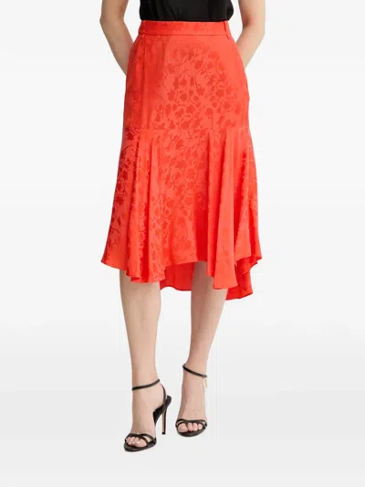 Pinko Floral-jacquard Asymmetric-hem Midi Skirt In Red