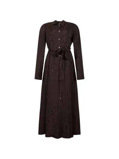 Pinko Floral-jacquard Belted Maxi Dress In Brown