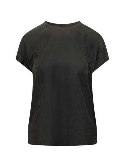 Pinko Floral-jacquard Short-sleeve Blouse In Black