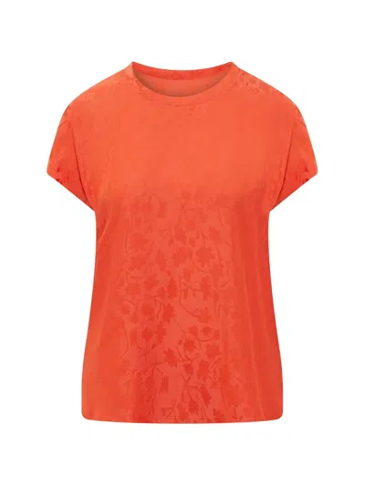 Pinko Floral-jacquard Short-sleeve Blouse In Brown