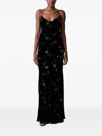 Pinko Floral-print Velvet-texture Maxi Dress In Black