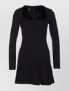 Pinko Flounced Square Neck Long Sleeve Dress In Black