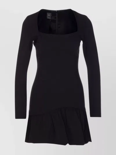 Pinko Flounced Square Neck Long Sleeve Dress In Black