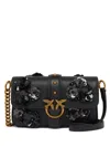 Pinko Baby Love Bag Slouchy Shoulder Bag In Leather With Jewel Flowers In Black