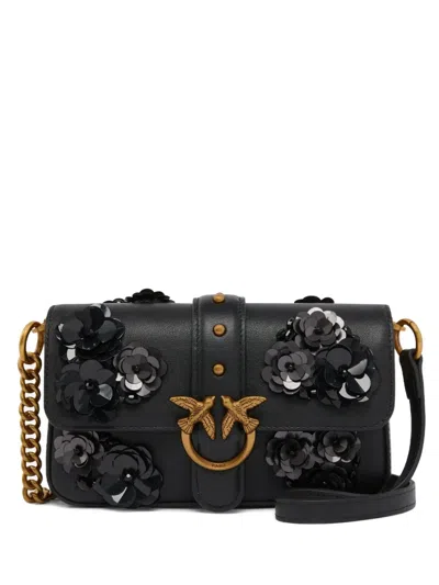 PINKO FLOWER-EMBELLISHED LEATHER BAG