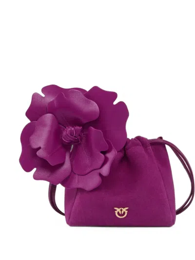Pinko Flower-detail Suede Clutch Bag In Purple
