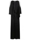 Pinko Flowing Black Viscose Evening Dress With Draped Overlay