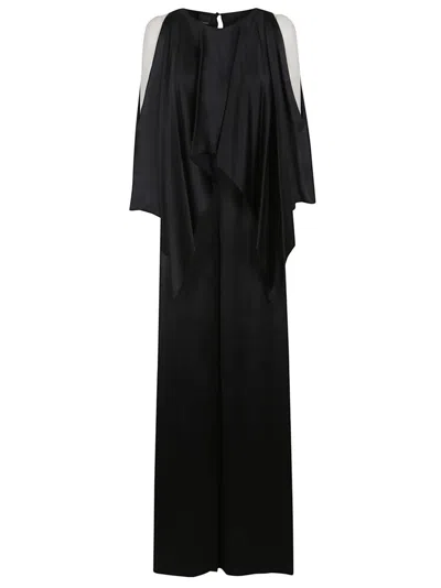 Pinko Flowing Black Viscose Evening Dress With Draped Overlay