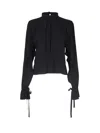 Pinko Silk-blend Blouse With Ruffled Sleeves In Black Limousine