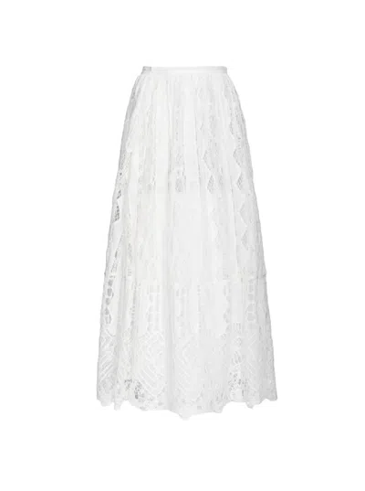 Pinko Flowing Maxi Skirt With Intricate Lace Detailing In White