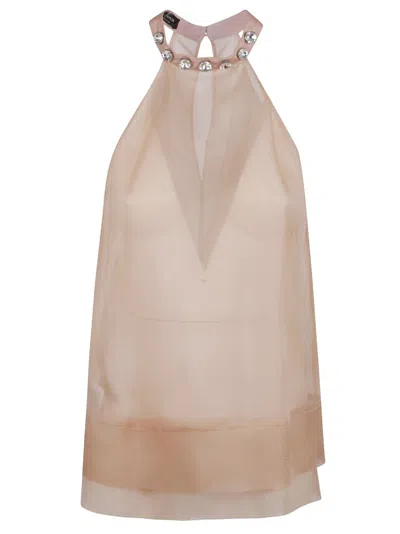 Pinko Flowing Silk Halter Neck Top In Neutrals