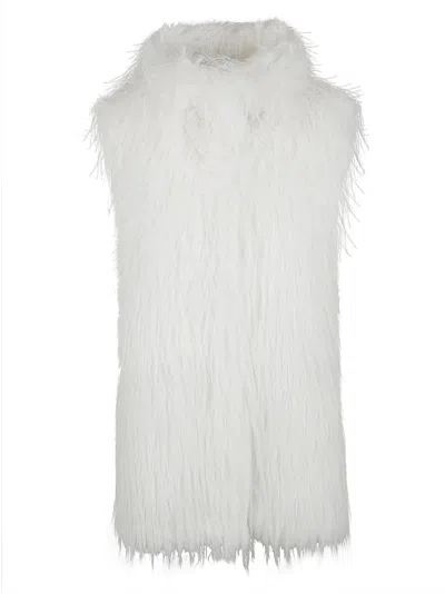 Pinko Fluffy Textured Waistcoat With High Neckline In White