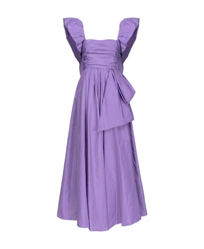 Pinko Flutter-sleeves Taffeta Maxi Dress In Purple