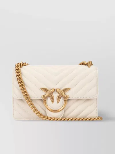 Pinko Foldover Quilted Shoulder Bag With Chain Strap In Beige