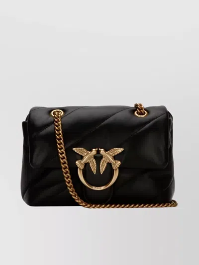 Pinko Foldover Quilted Shoulder Bag With Chain Strap In Black