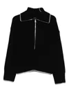 Pinko Zip-front Ribbed Knit Sweater In Black