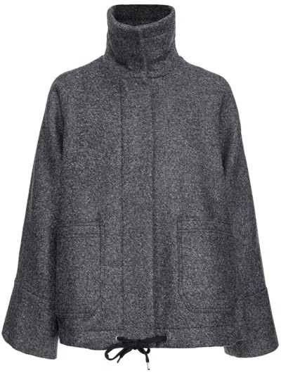 Pinko High-neck Wool-blend Jacket In Grigio/peltro