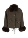 Pinko Fox-effect Cotton Coat In Brown