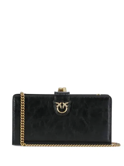 Pinko Frame-clasp Leather Wallet In Black