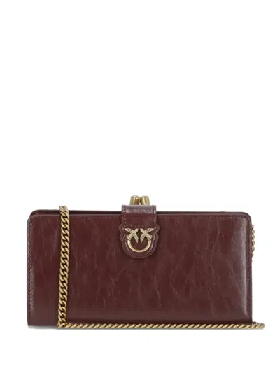 Pinko Frame-clasp Leather Wallet In Brown