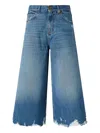 Pinko Long Denim Shorts With Distressed Hem In Blue