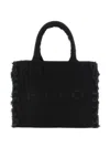 Pinko Frayed Lettering Medium Tote Bag In Black